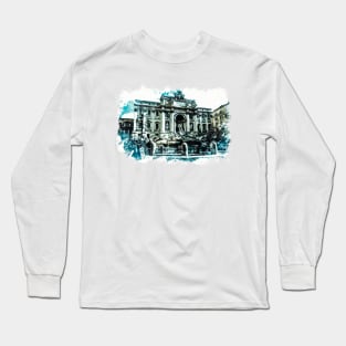 ROME Italy Beautiful Trevi Fountain Watercolor Painting Travel Art Long Sleeve T-Shirt